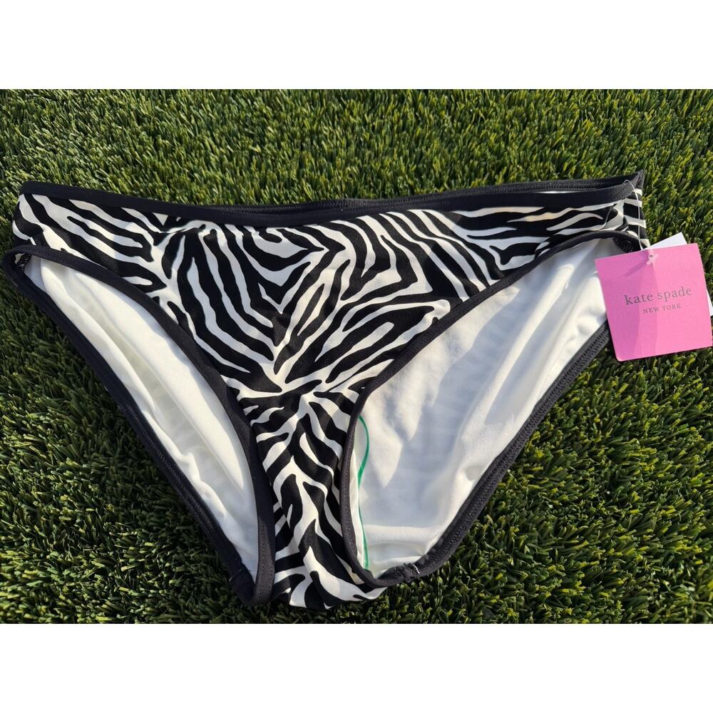 NWT $70 Kate Spade Women's Classic Bikini Bottoms Zebra Black & White Sz‎ XL